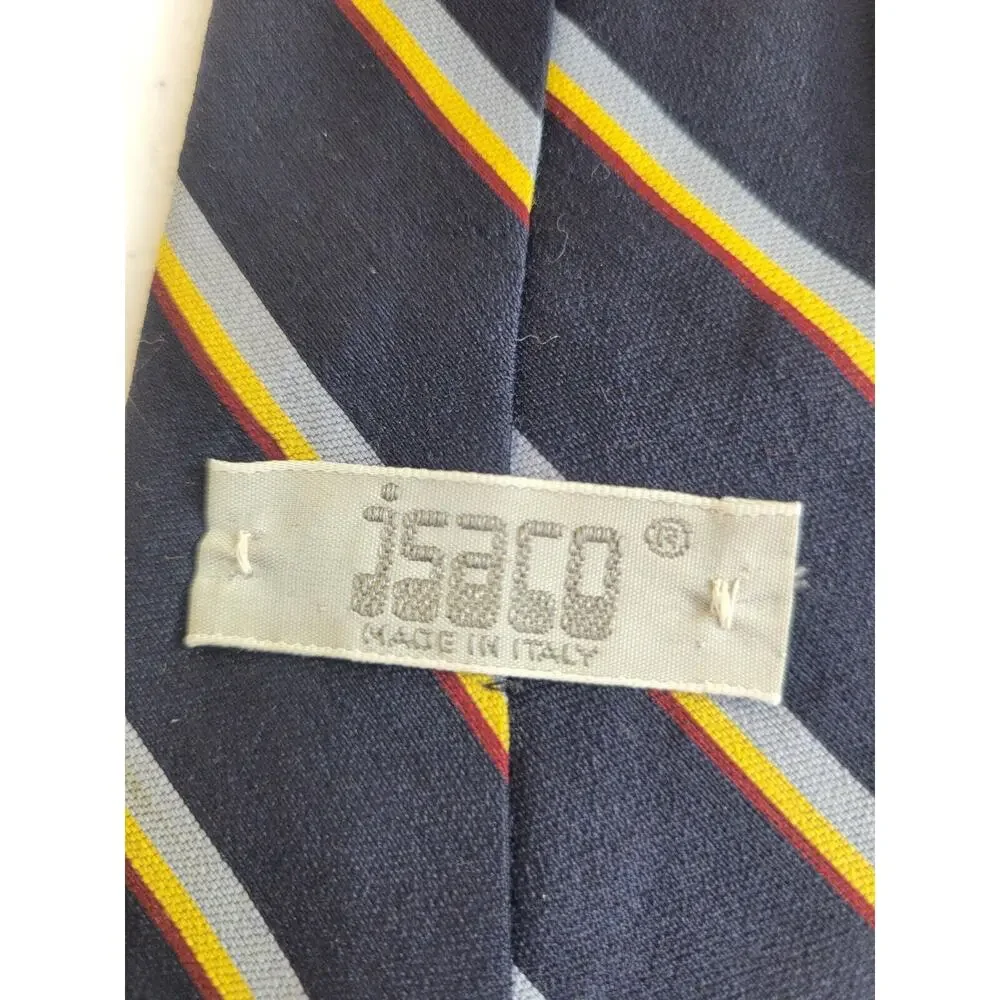 Jsaco Neck Tie Black Gray Striped Wool Blend Made in Italy Classic Business Work